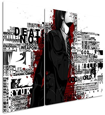 Leinwandbild 3 teilig Death_Note_Typography_3x90x40cm (Gesamt 120x90cm) _Ausführung schöner Kunstdruck auf echter Leinwand als Wandbild auf Keilrahmen