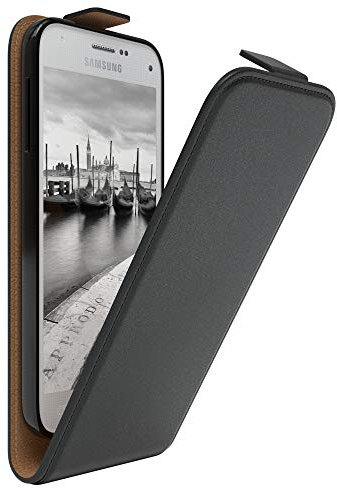 EAZY CASE Hülle kompatibel mit Samsung Galaxy S5 Mini Hülle Flip Cover zum Aufklappen, Handyhülle aufklappbar, Schutzhülle, Flipcover, Flipcase, Flipstyle Case vertikal klappbar, Kunstleder, Schwarz
