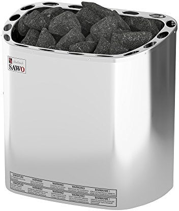 SAWO Scandia 4,5 kW Stufa elettrica per sauna; controllo da acquistarsi separatamente (modello NS); Multi-Voltaggio: 230V monofase o 400V trifase; Custodia in acciaio inossidabile