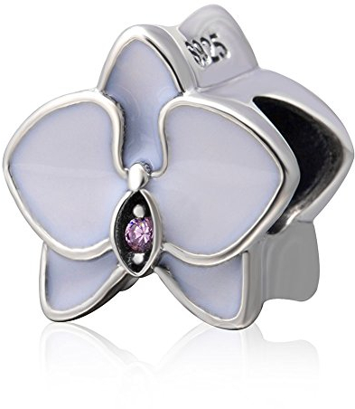 Breloque en forme d'orchidée en argent sterling 925 pour bracelet Pandora Blanc