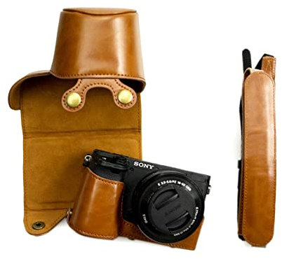 kinokoo Sony A6400 Hülle PU Leder Schutzhülle Compatible für Sony A6400 A6100 A6000 A6300 mit 16-50mm Objektiv Kameratasche Braun