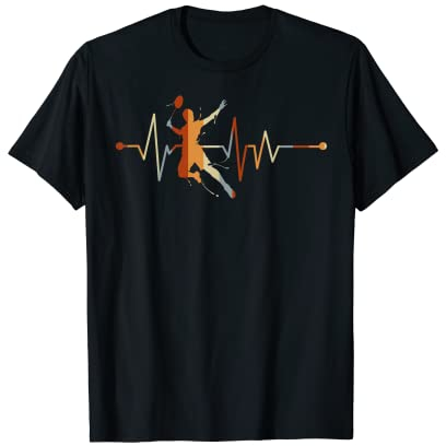 Bunter Badmintonspieler Herzschlag Geschenk EKG Badminton T-Shirt