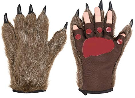 Qchomee Cartoon Wolf Paw Bear Claws Gloves for Women & Men - Animal Hands Cosplay Costumes, Winter Thermal Mittens for Adults - Christmas Party Gift, Novelty Warm Furry Gloves for Fancy Dress