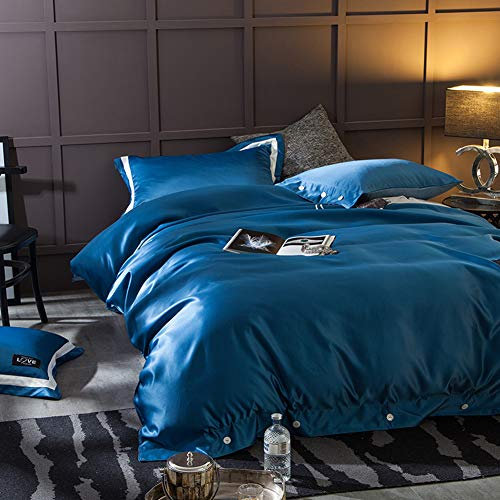 Bettwäscheset aus Reiner Baumwolle, Mikrofaser einfarbig Luxus warm weich und gemütlich Weiche Atmungsaktive Anti-Milben Baumwolle Bettbezug,Blau,200CM*230CM