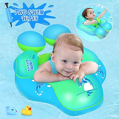 LAYCOL Inflatable Baby Swim Ring for Swimming Pool without Canopy, New Model with Tail, No Turning, for 3-36 Months (Green, L)