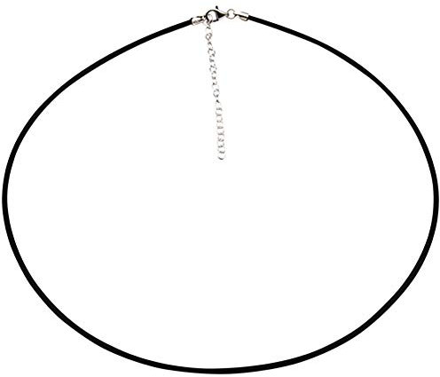Skielka Designschmuck 2 mm Kautschuk Collier Goldschmiedequalität aus Deutschland (Sterling Silber 925) Kautschuk Band mit Verlängerung