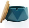 Auspicious beginning Cendrier en céramique, coupe-vent, avec couvercle en bambou, pratique, beau décor de bureau pour l'intérieur et l'extérieur, bleu sarcelle