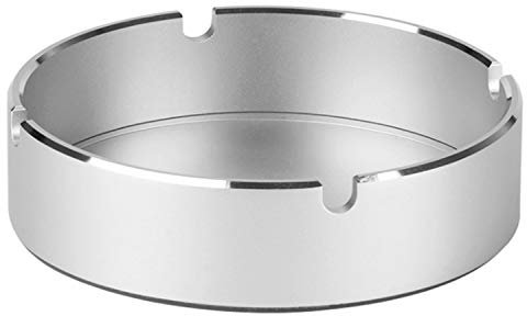 OUOU Ashtray Portable Round Ashtray Newness Stainless Steel Modern Tabletop Ashtray for Office and Home Hotel Restaurant Indoor Outdoor(Silver)