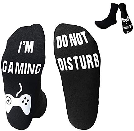 „Do Not Disturb I'm Gaming“-Socken, lustige Gaming-Socken, tolles Geschenk für Teenager, Jungen, Herren, Gamer, Kinder, Ehemänner, Freunde - Weiß - Lange