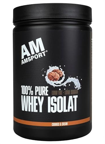 AMSPORT® High Premium Whey Protein I Cookies & Cream 700 g I hochwertiges Proteinpulver mit wenig Zucker und wenig Fett I Eiweißpulver für Muskelaufbau und Muskelerhalt I Whey Isolat