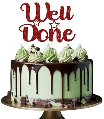 Well Done Tortenaufsatz, Glitzer, Karton, Partyzubehör, Party-Dekoration, Kuchendekoration (rot)