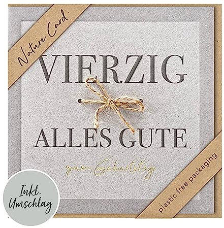 bsb - Karte zum 40. Geburtstag - Nature Card - Nachhaltige Karten zum Geburtstag - Geburtstagskarten mit Umschlag - Geburtstagskarte Frauen & Männer - Glückwunschkarte 15,5 x 15,5 cm