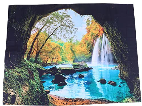 Mountain Cave Stream Wall Tapestry Nature Landscape Pattern Tapestry Waterfall Forest Wall Hanging Blanket for House Living Room Decoration(150 * 150cm)