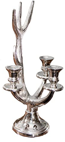 Antikas - Kerzenhalter, 3er, Geweih, Dekoration, Chabby Chic | Aluminium, Silber | H 41,5 x B 21,5 cm