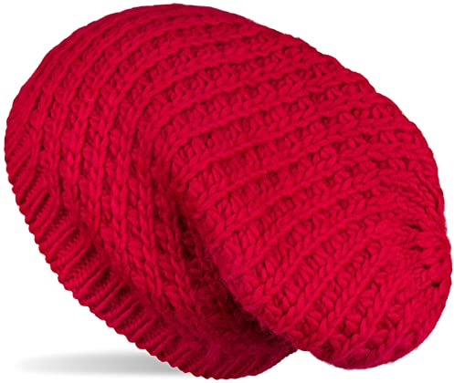 styleBREAKER Unisex Strick Beanie Mütze grob gestrickt, Slouch Longbeanie, Grobstick Winter Strickmütze 04024158, Farbe:Rot