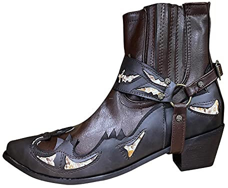 Stivali da moto da uomo Western Cowboy Stivaletti Retro a punta tacco basso in pelle Stivali da motociclista Stivali Hort Stivali da cavallo, C Marrone 01, 39 EU
