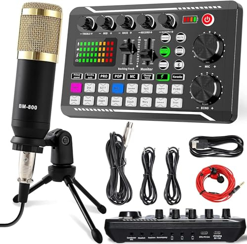SINWE BM-800 Mikrofon-Set mit F998 Live-Soundkarte, Nierencharakteristik, Podcast-Mikrofon (120 kHz/24 Bit) und professionellem Audio-Mixer, perfekt für Streaming/Podcasting/Gaming