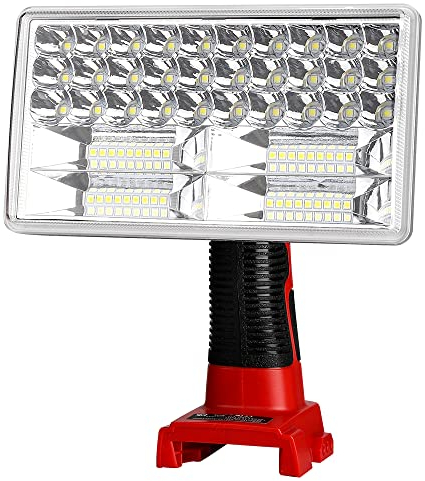 Zinkiwayr Lampe de travail LED 3300 lm, rechargeable, rouge, sans fil, port USB, compatible Milwaukee 18 V, non étanche