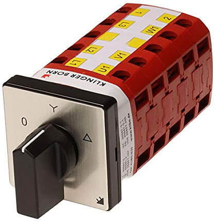 KlingerBorn KB-N25 Stern-Dreieck-Schalter – 25A, 5-polig, 48x48mm | Nockenschalter – Blende schwarz-silber, schwarzer Knebel – Schaltwinkel 60° – mit Zusatzkontakt – Made in Germany