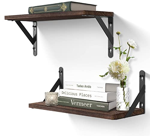 Uten Floating Shelf Set of 2 Shelves, Solid Wood Wall Shelves, Wooden Shelves Set with spirit level for Bedroom, Bathroom, Living Room, Office, Kitchen
