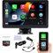 Estéreo portátil inalámbrico para automóvil Apple CarPlayer y Android Auto, Receptor de Audio para automóvil con Pantalla táctil IPS de 7 Pulgadas Compatible con Bluetooth, FM, GPS, Mirror Link