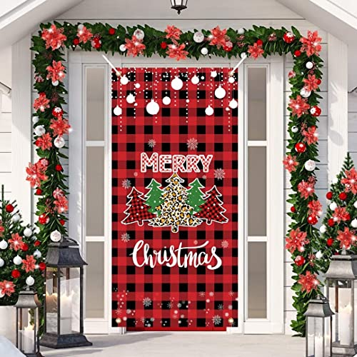 YOTANGO Weihnachten Banner, Frohe Weihnachten Banner, Banner Weihnachten Dekoration, Weihnachten Tür Banner Rot, Weihnachtsbaum Weihnachtsbanner für Haustür Deko Weihnachtsdeko Aussen Innen