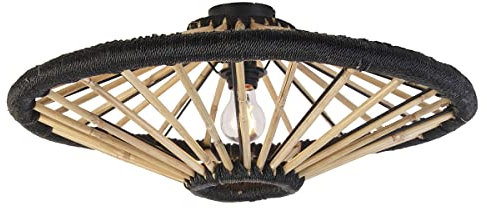Qazqa - Orientalisch Orientalische Deckenleuchte I Deckenlampe I Lampe I Leuchte Bambus mit Schwarz 60 cm - Evalin I Wohnzimmer I Schlafzimmer - Bamboo Rund - LED geeignet E27