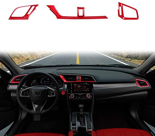 TDHLW Auto ABS Air Vent Outlet Cover Trim Frame Aufkleber für H-onda 10. Gen Civic 2016–2021 Zubehör (3 Stück),Rot