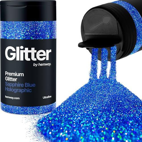 Hemway Premium Glitter Shaker - Sapphire Blue Holographic | Ultrafine Metallic Flake Sequins for Resin & Epoxy Crafts | Craft Supplies for Tumblers, Festival, Hair, Face, Body, Eye & Nail Art | 130 g