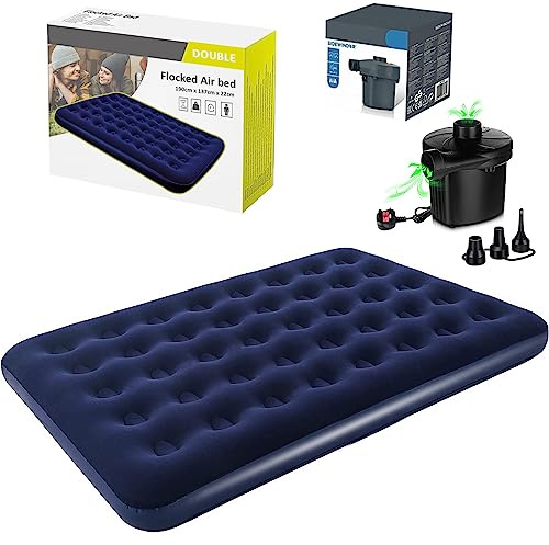 Crystals Double Blow Up Airbed + Electric Pump, Quick Inflatable Air Mattress for Adults & Kids, Waterproof Camping Mattress, Inflatable AirBed for Indoor & Outdoor Adventures