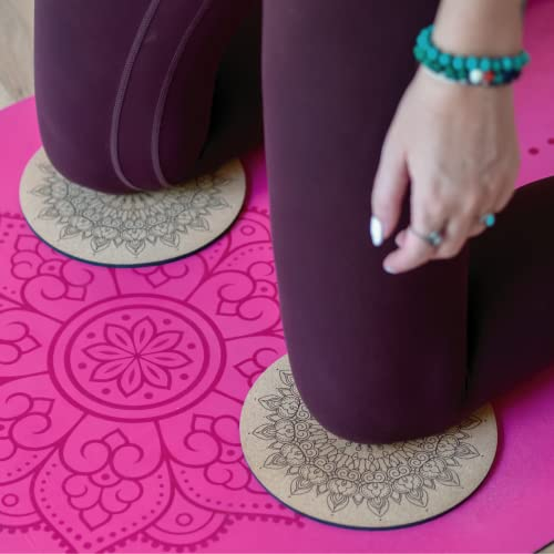 DIVASYA Yoga-Knie-Pads: Kork-Knie-Polster (20cm), dämpfender Naturkautschuk & rutschfeste Kork-Oberfläche. Auch für Ellbogen/Handgelenke/Kopfstand. Yoga-Kissen, Knieschoner Yantra Wheel
