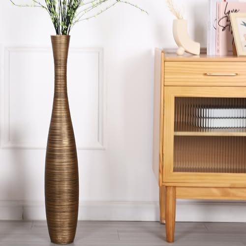 Leewadee Große Bodenvase Für Pampasgras Und Blumen, 85 cm hoch, Gold, Resin