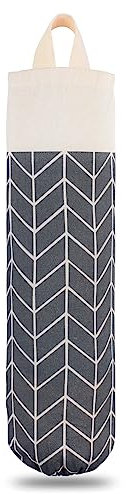 LeCorner Plastic Bag Holder, Canvas Grocery Bag Holder Dispenser, Wall Mount Shopping Trash Bag Storage Organizer for Home Kitchen (Dark Grey)