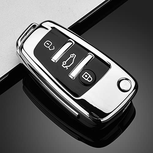 HooRLZ Protection Coque Clé Audi pour Audi A1 A2 A3 A4 A6 Q1 Q3 Q5 Q7 S3 S4 S6 R8 TT, Audi A3 Protection Coque Clé De Voiture en Silicone - 3 Boutons (Argent)