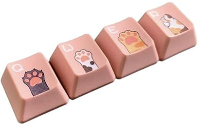 Benemate Cats' Paws Keycaps, 4pcs QWER Keycap Set, PBT OEM Keycaps for Mechanical Gaming Keyboard, USB Connectivity