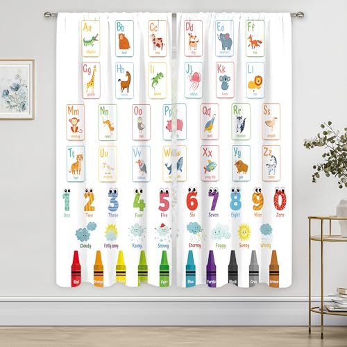 MESHELLY Alphabet ABC Kids Curtains 42Wx63H Inch Rod Pocket Colorful Cartoon Animal Learning Daycare Preschool Classroom Curtains Educational Nursery Playroom Bedroom Living Room Window Drapes