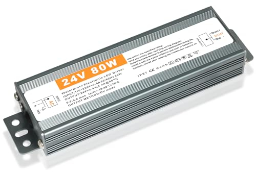 led trafo 24v 3.4A, IP67 Wasserdicht led transformator 24V 80w, trafo 230v auf 24V 80W, netzteil 24 v für G4 GU5.3 MR11 MR16, Nicht Dimmbar, kein Flimmern, Kein Rauschen