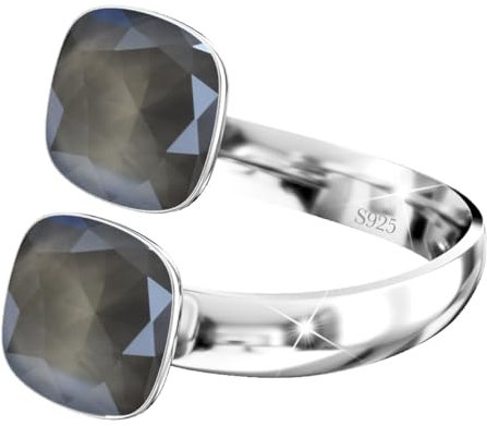 925 Sterling Silber Doppelt Kristall Ringe für Damen Verstellbarer mit Marken Kristalle - Glänzend Cubic Zirkonia Ring Fingerring Kommt in Schmuck Geschenk Box (Grey)