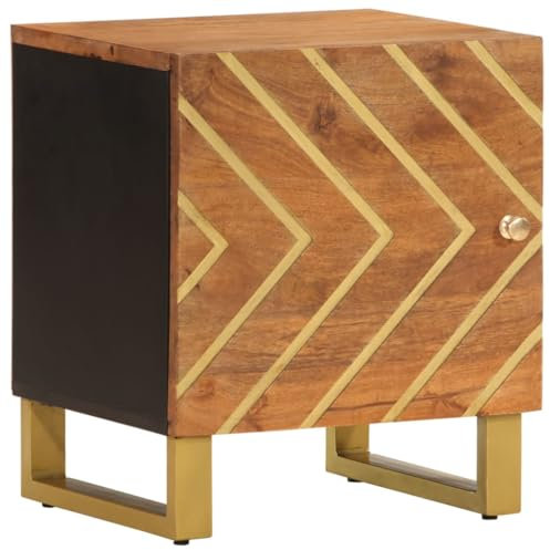 vidaXL Table de Chevet, Armoire de Nuit avec Porte, Table de Nuit avec Pieds, Meuble de Chambre à Coucher, Moderne, Marron et Noir Bois de Manguier Solide