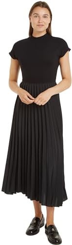 Tommy Hilfiger Damen Kleid Midi Dress mit Plissee, Schwarz (Black), XS