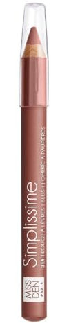 Crayon Multi-Usage - Miss Den - Simplissime - 3-en1 Rouge à Lèvres, Blush, Ombre à Paupières - Teinte 735 Bois de Rose