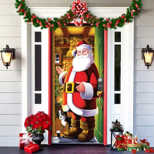 PKKP Weihnachten Tür Abdeckung Dekoration, 91cm x 203cm Weihnachten Türabdeckung Dekoration, Weihnachten Tür Hängen Banner Hintergrund, Weihnachtsbanner für Haus Haustür Veranda Weihnachten Deko