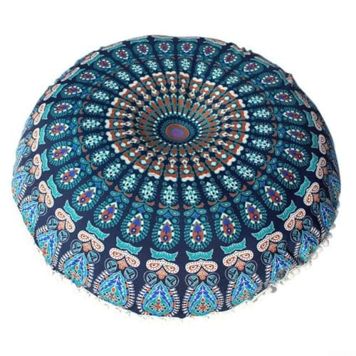 Oniissy Geometrischer Kissenbezug, 43 x 43 cm, runder Kissenbezug, Mandala-Bodenkissen, Bodenkissen, Bohème-Meditationskissen, Ottomanen-Bezug, Pouf, handgefertigt (Kissen nicht im Lieferumfang