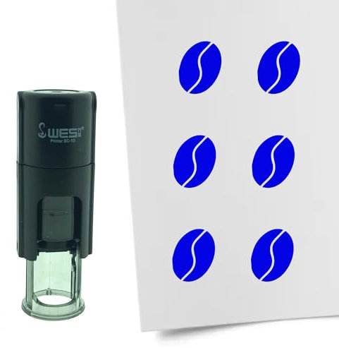 CombiCraft Selbstfärbender Stempel Kaffeebohne in Blau, 10mm rund - Ideal für Bulletjournals und Treuekarten