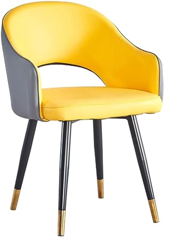 Stuhl Leder Hochlehner Esszimmerstuhl Weicher Sitz Wohnzimmer Wohnung Sessel Küche Lounge Theke Stühle Esszimmerstuhl (Farbe: Gelb + Grau)