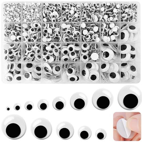 Hengxinchen 1970 Pezzo Occhietti Adesivi per Lavoretti, 8 Taglie Occhi Adesivi per Lavoretti Wobble Eyes 4-20mm Occhietti Adesivi, Plastica Occhietti Mobili Adesivi per DIY Scrapbooking Craft