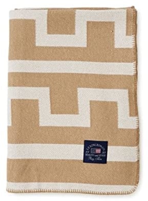 LEXINGTON - Decke, Kuscheldecke, Sofadecke - Graphic - Baumwolle - weiß, beige- 140 x 200 cm