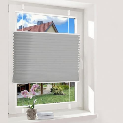 Oubo Plissee Klemmfix ohne Bohren, Grau 80 x 130cm(BxH), lichtdurchlässig & Blickdicht Jalousien Easyfix, Faltrollo für Fenster & Tür