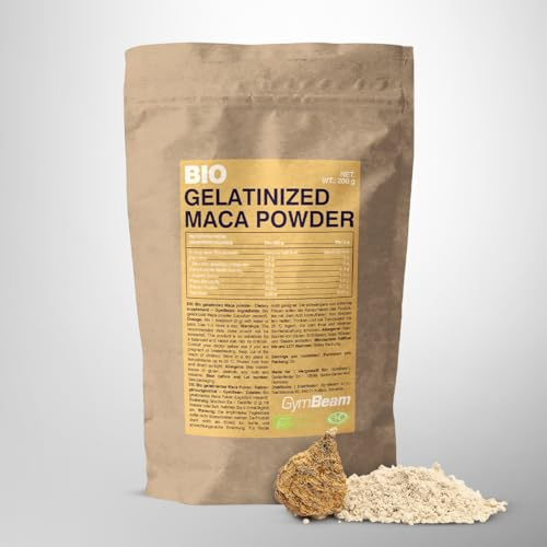 GymBeam BIO gelatiniertes Maca Pulver - Hochwertiges Maca Pulver als Proteinquelle, reich an Ballaststoffen und Adaptogen, unterstützt Fruchtbarkeit, Sexualität und Gesundheit, 200 g