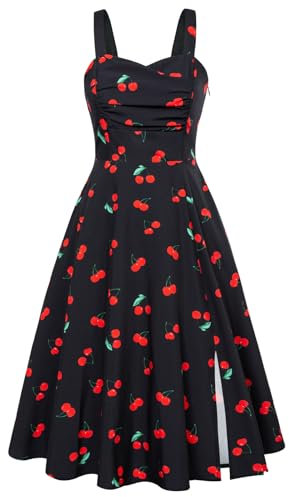 Belle Poque Robe midi plissée sans manches pour femme style années 1950, Cerise noire, M